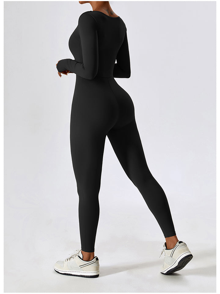 Square Neck Long Sleeve Sports Jumpsuit Shapelust