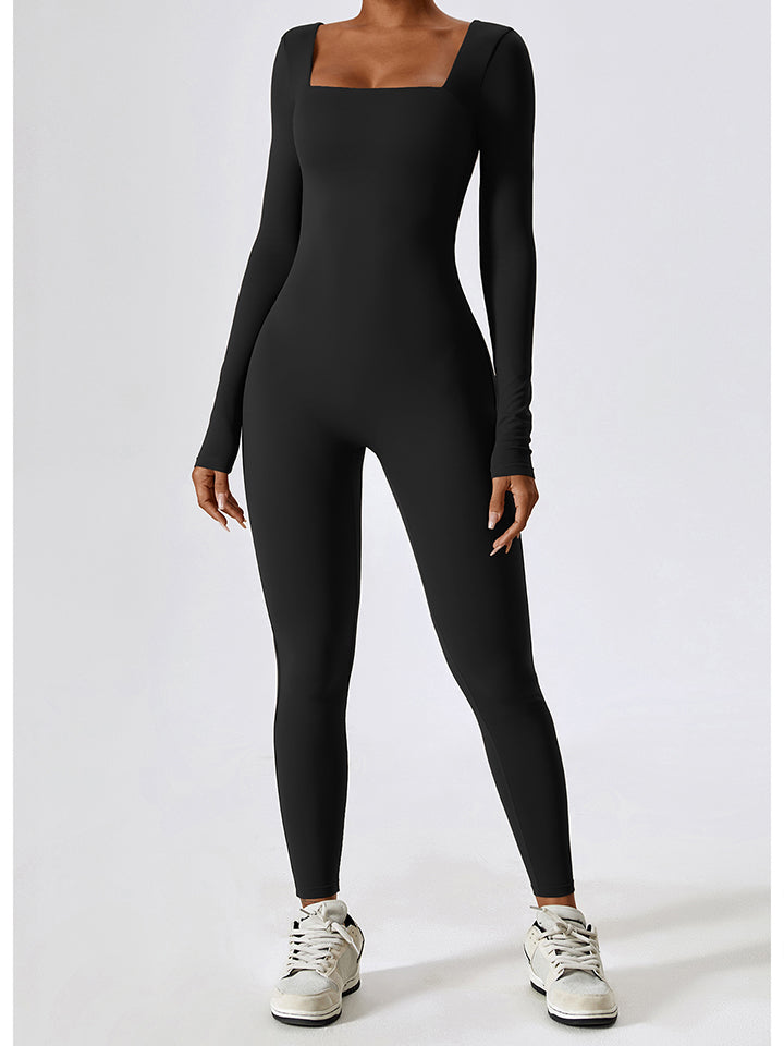 Square Neck Long Sleeve Sports Jumpsuit Shapelust