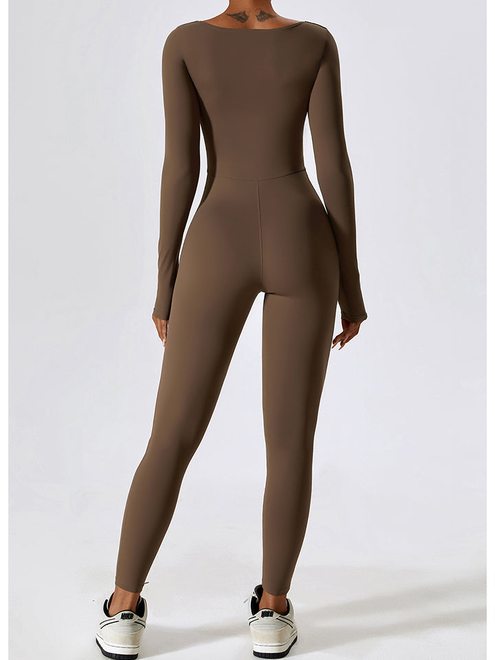 Square Neck Long Sleeve Sports Jumpsuit Shapelust
