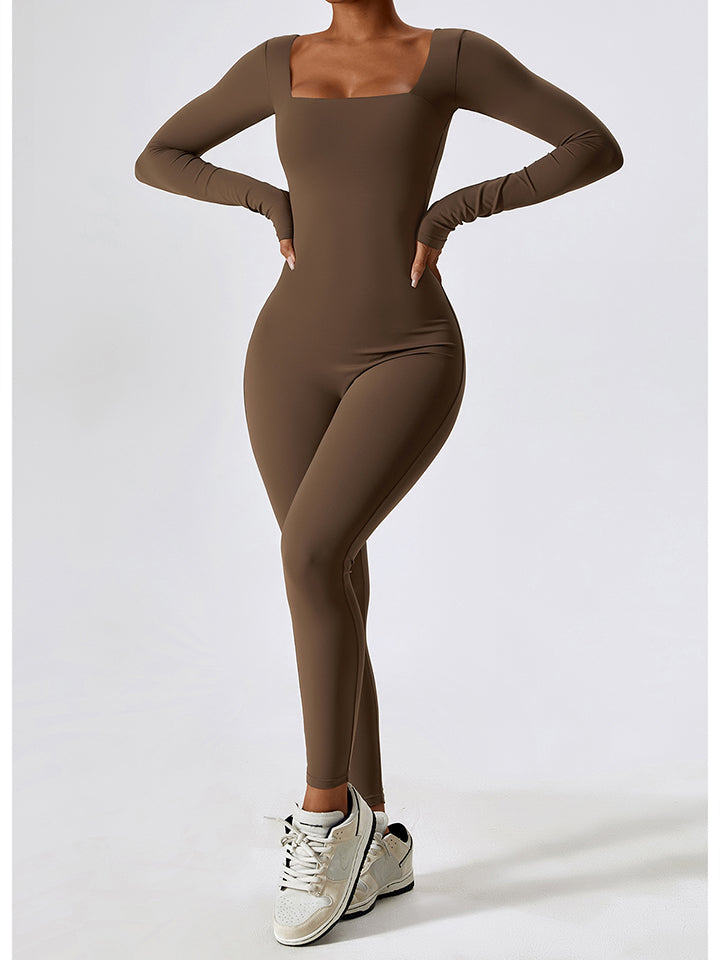Square Neck Long Sleeve Sports Jumpsuit Shapelust