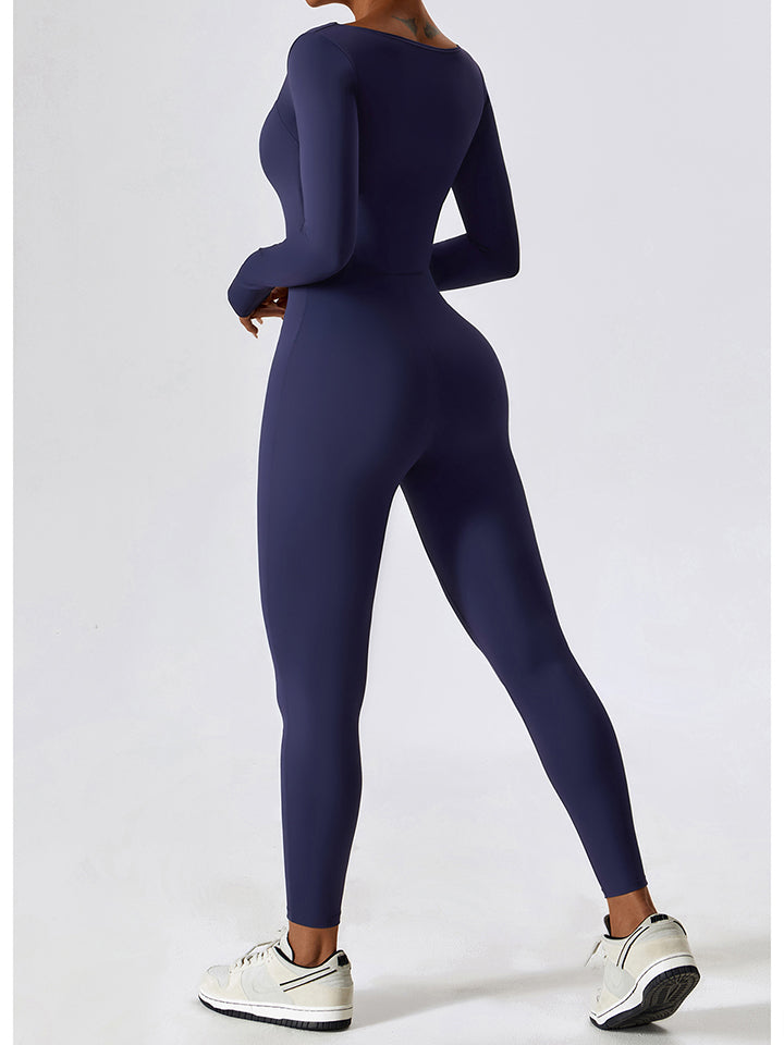 Square Neck Long Sleeve Sports Jumpsuit Shapelust