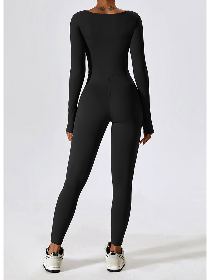 Square Neck Long Sleeve Sports Jumpsuit Shapelust