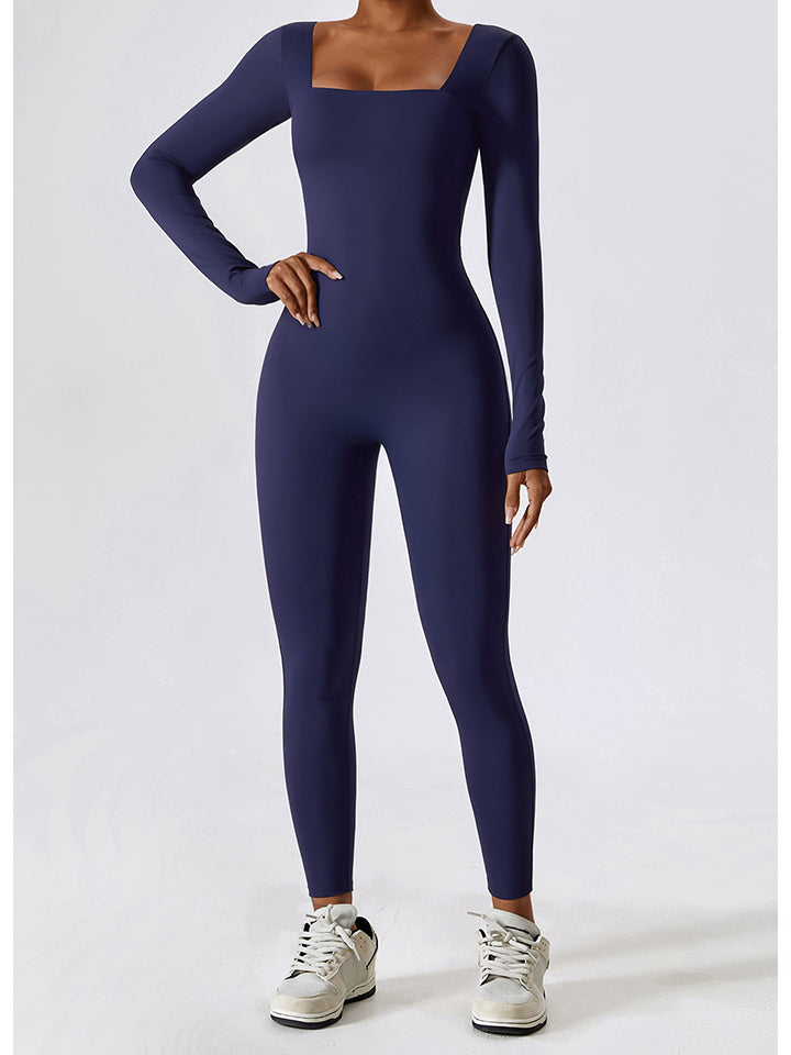 Square Neck Long Sleeve Sports Jumpsuit Shapelust