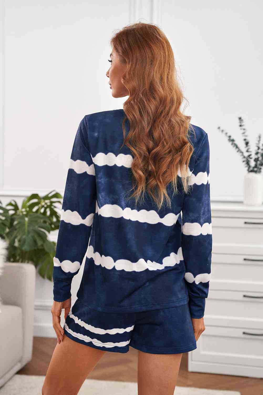 Tie-dyed Stripes Long Sleeve Shorts Lounge Set Shapelust