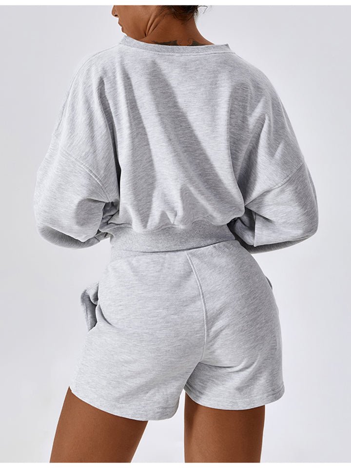 V-Neck Dropped Shoulder Sports Sweatshirt Shapelust