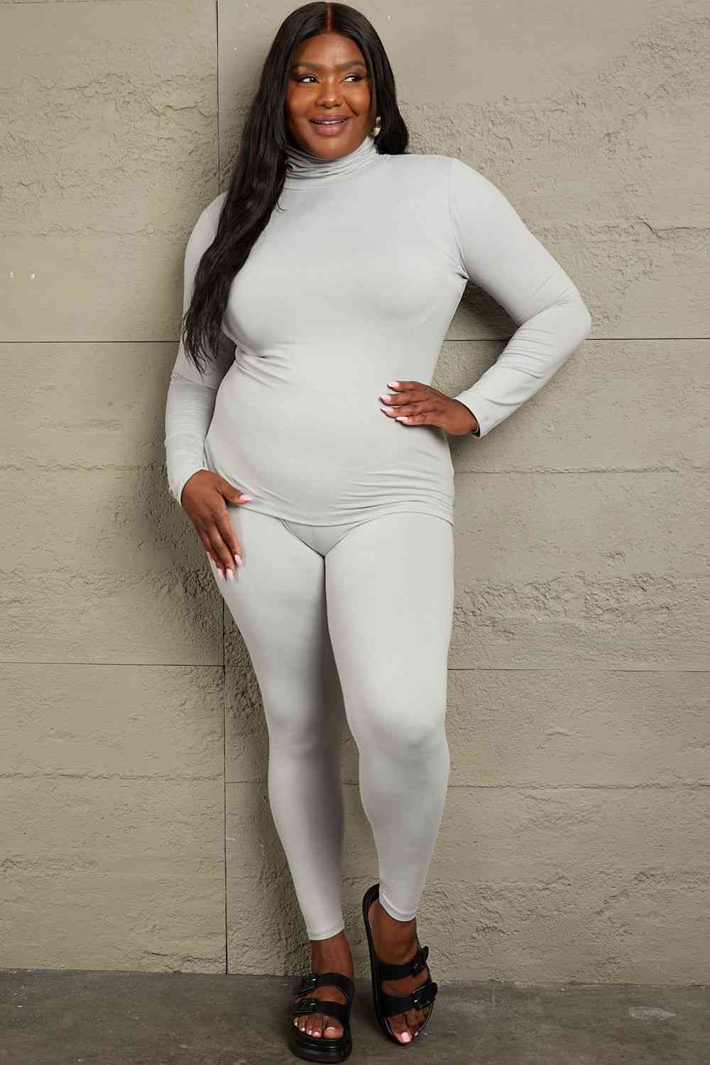 Zenana Friend in Me Full Size Mock Neck Top and Leggings Set Shapelust