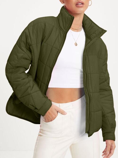Zip Up Collared Neck Long Sleeve Jacket Shapelust