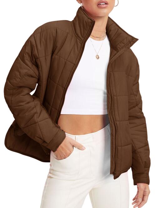 Zip Up Collared Neck Long Sleeve Jacket Shapelust
