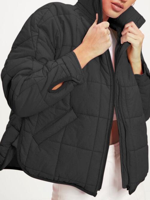 Zip Up Collared Neck Long Sleeve Jacket Shapelust