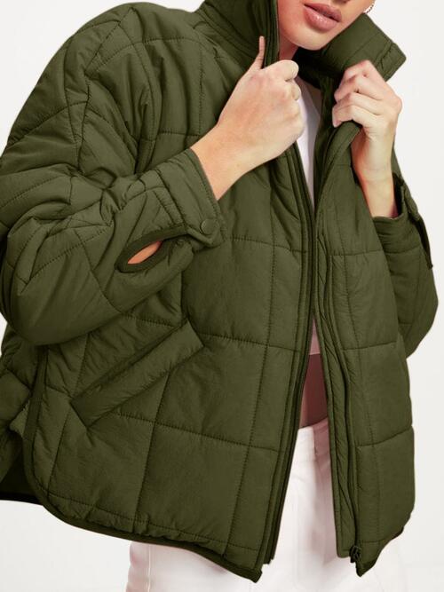 Zip Up Collared Neck Long Sleeve Jacket Shapelust