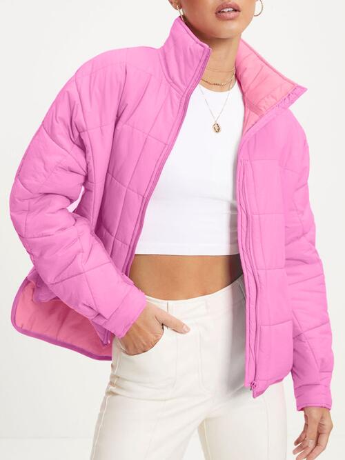 Zip Up Collared Neck Long Sleeve Jacket Shapelust
