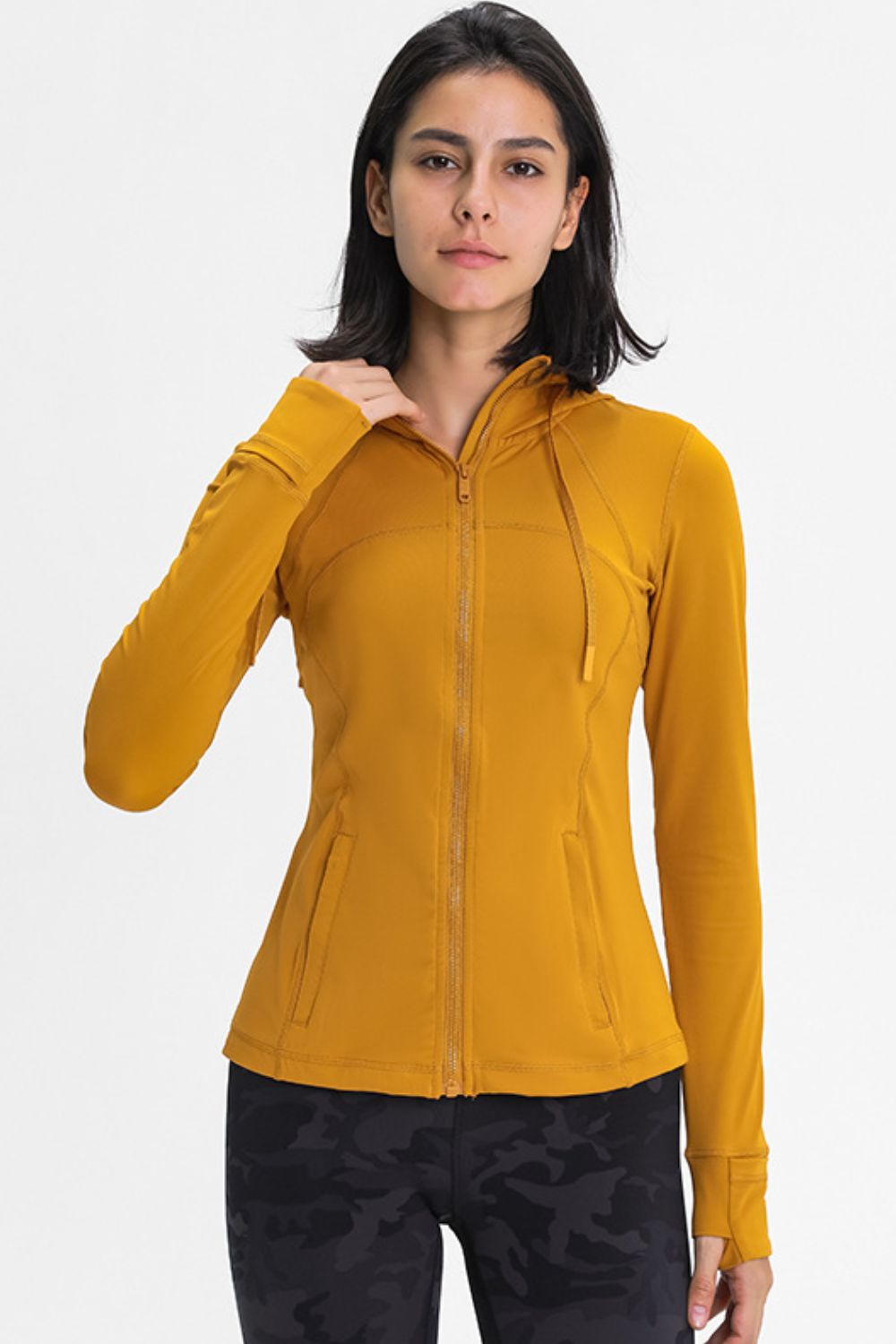 Zip Up Drawstring Detail Hooded Sports Jacket Shapelust
