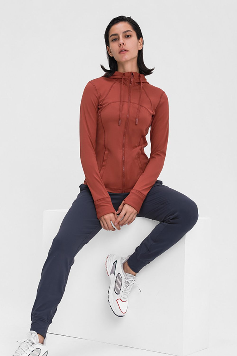 Zip Up Drawstring Detail Hooded Sports Jacket Shapelust