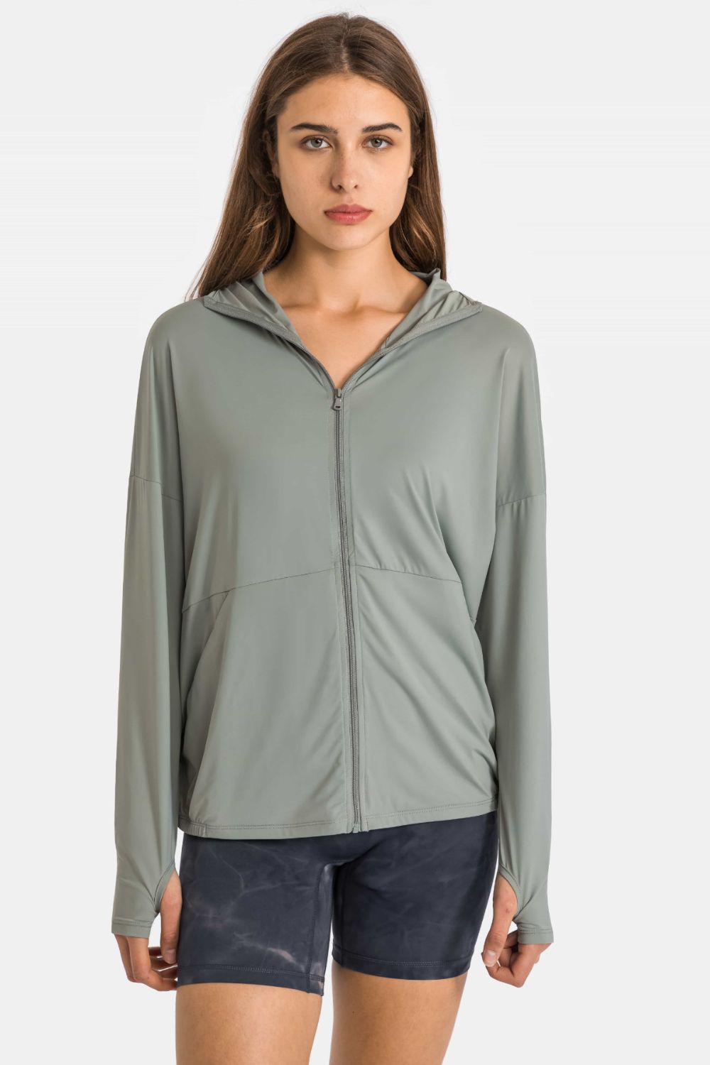 Zip Up Dropped Shoulder Hooded Sports Jacket Shapelust