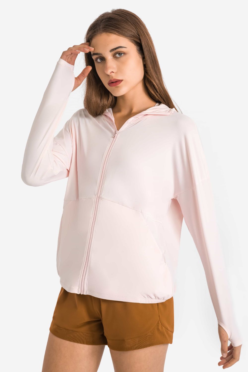 Zip Up Dropped Shoulder Hooded Sports Jacket Shapelust