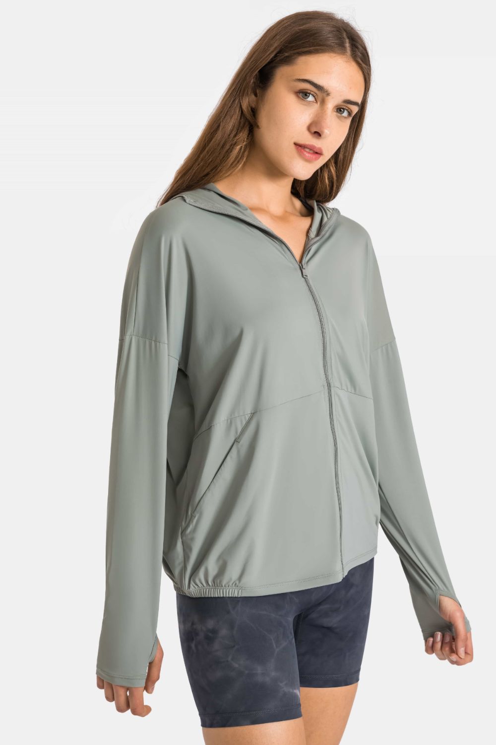 Zip Up Dropped Shoulder Hooded Sports Jacket Shapelust