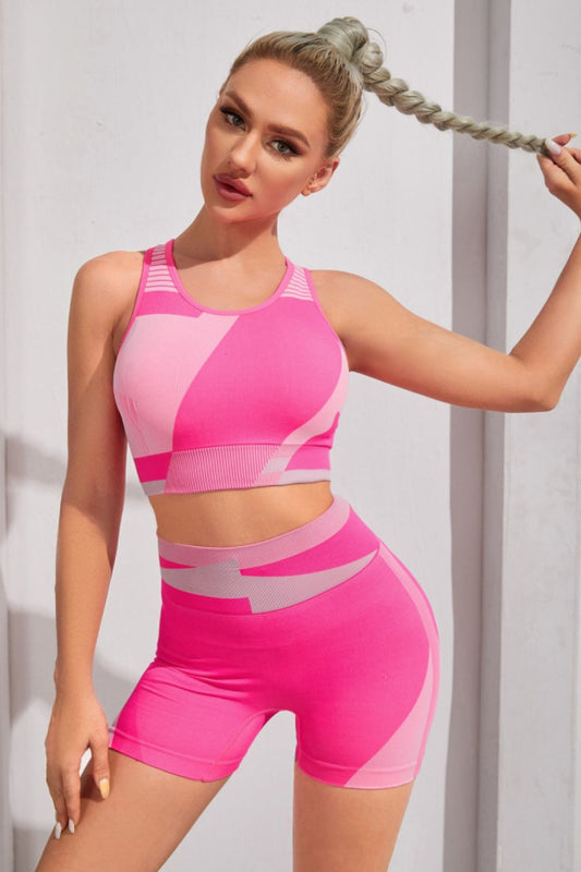 Color Block Sports Bra and Shorts Set Shapelust