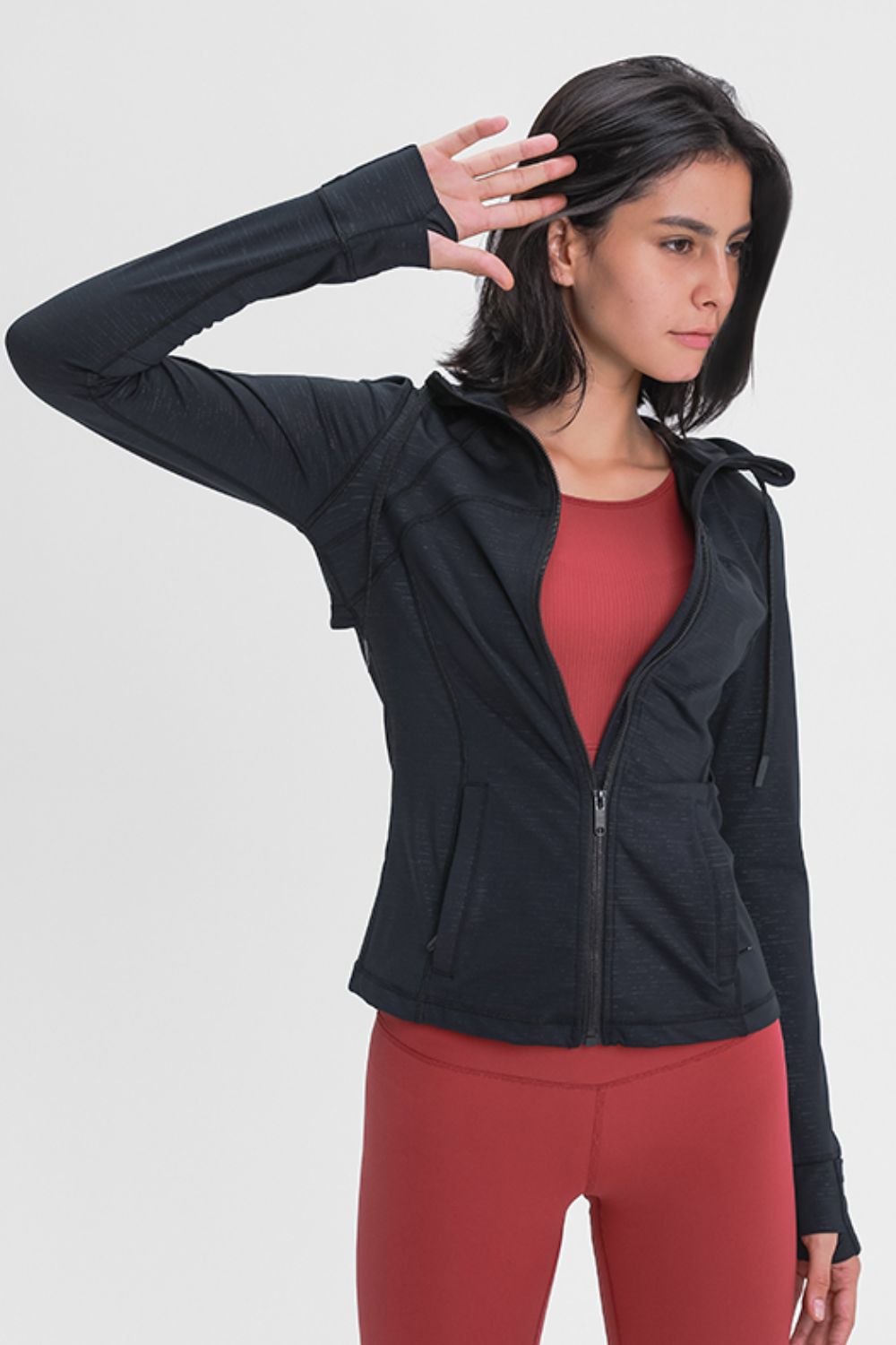 Drawstring Detail Zip Up Sports Jacket with Pockets Shapelust