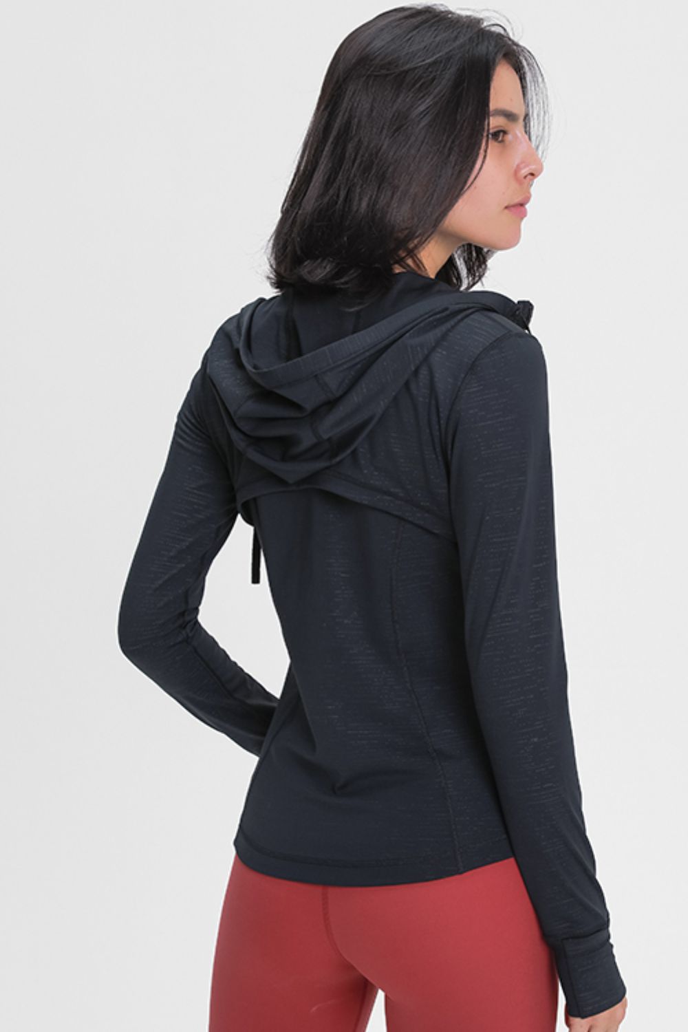 Drawstring Detail Zip Up Sports Jacket with Pockets Shapelust
