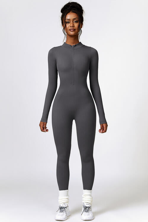 Half Zip Long Sleeve Active Jumpsuit Shapelust