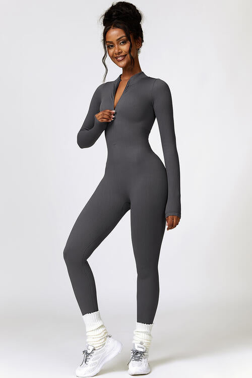 Half Zip Long Sleeve Active Jumpsuit Shapelust