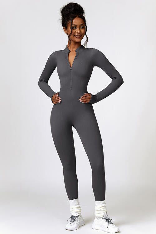 Half Zip Long Sleeve Active Jumpsuit Shapelust