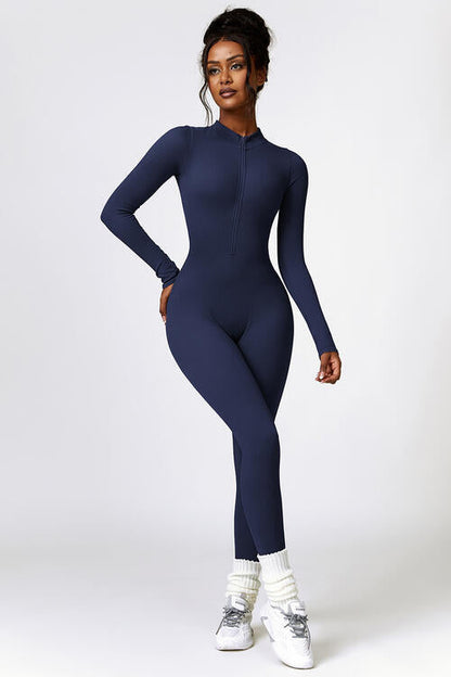 Half Zip Long Sleeve Active Jumpsuit Shapelust