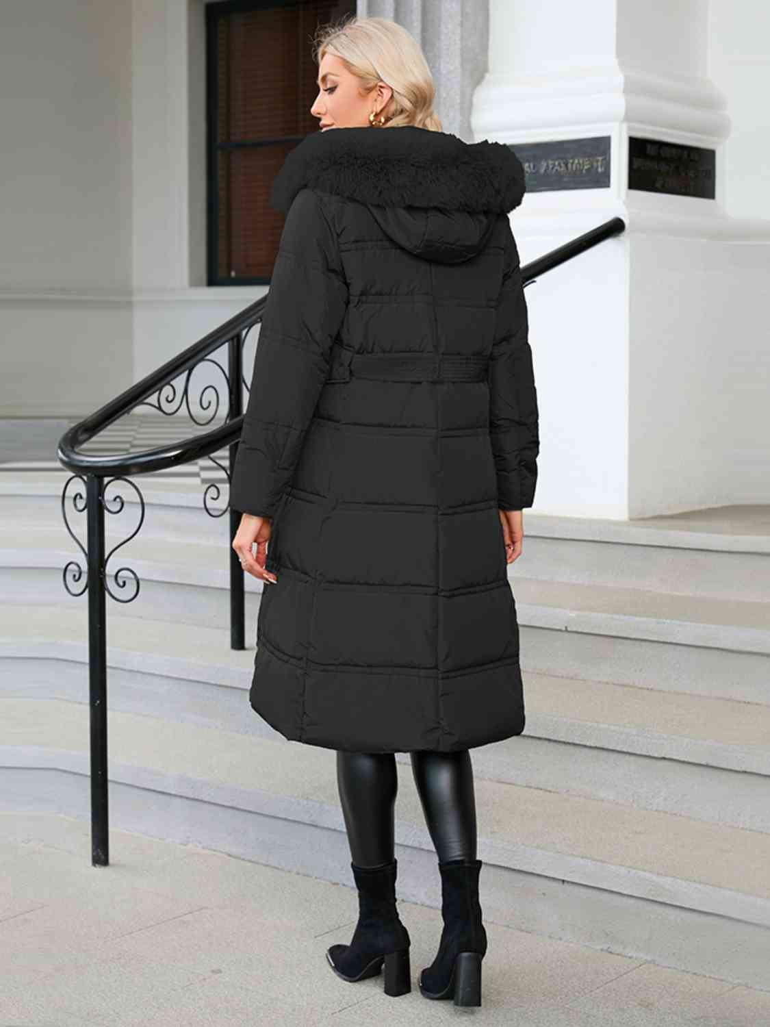 Longline Hooded Winter Coat with Pockets Shapelust