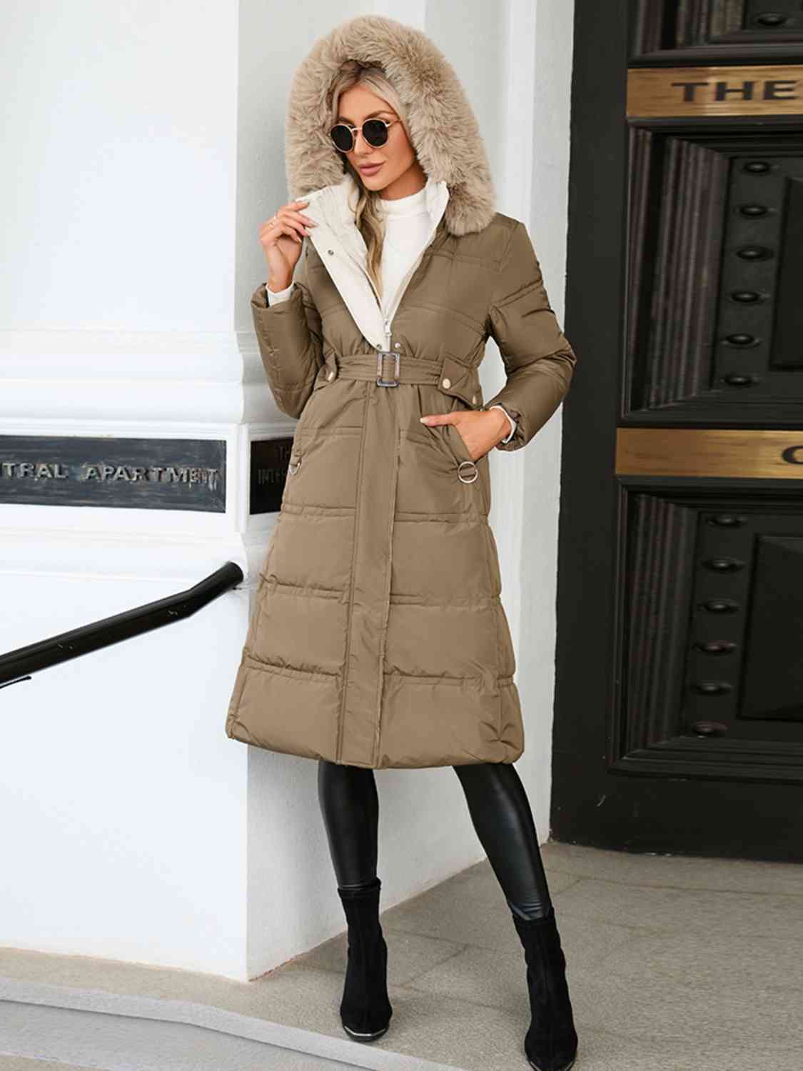 Longline Hooded Winter Coat with Pockets Shapelust