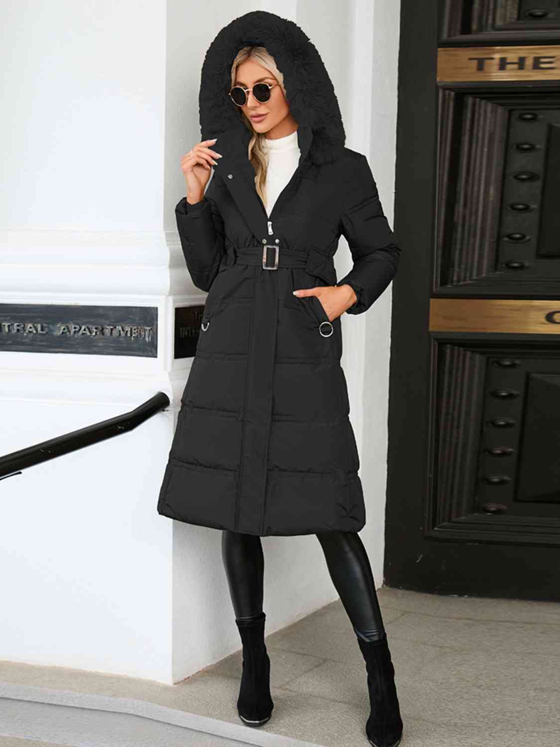 Longline Hooded Winter Coat with Pockets Shapelust