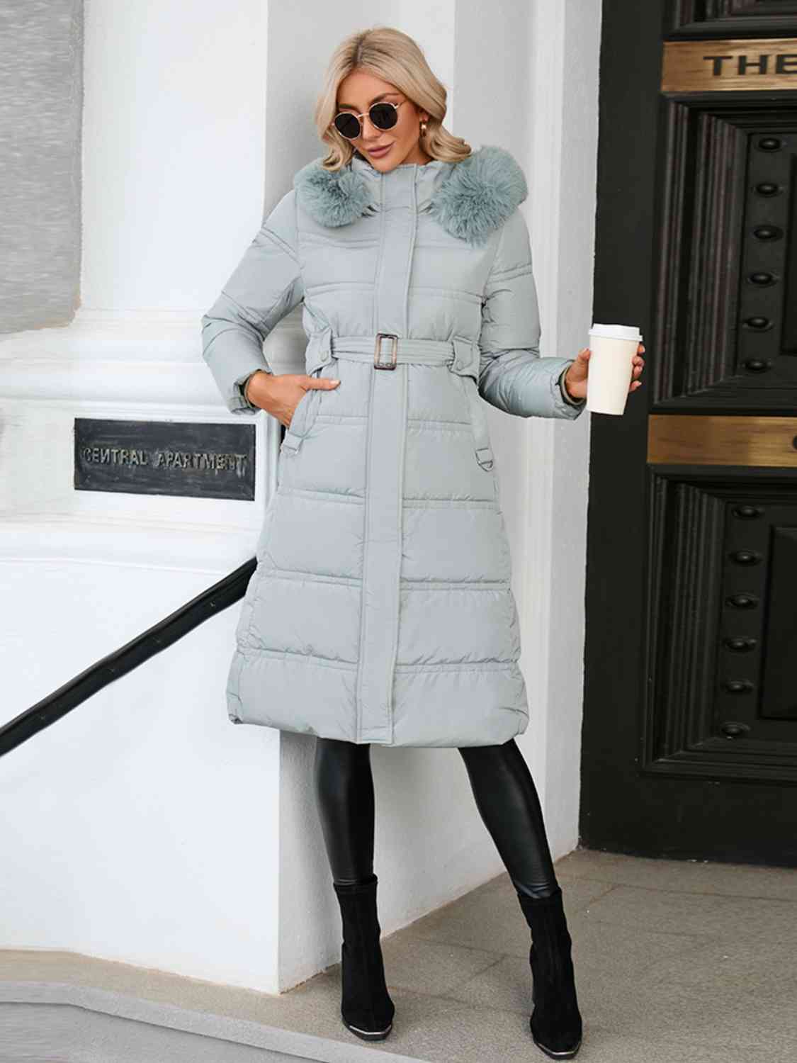 Longline Hooded Winter Coat with Pockets Shapelust