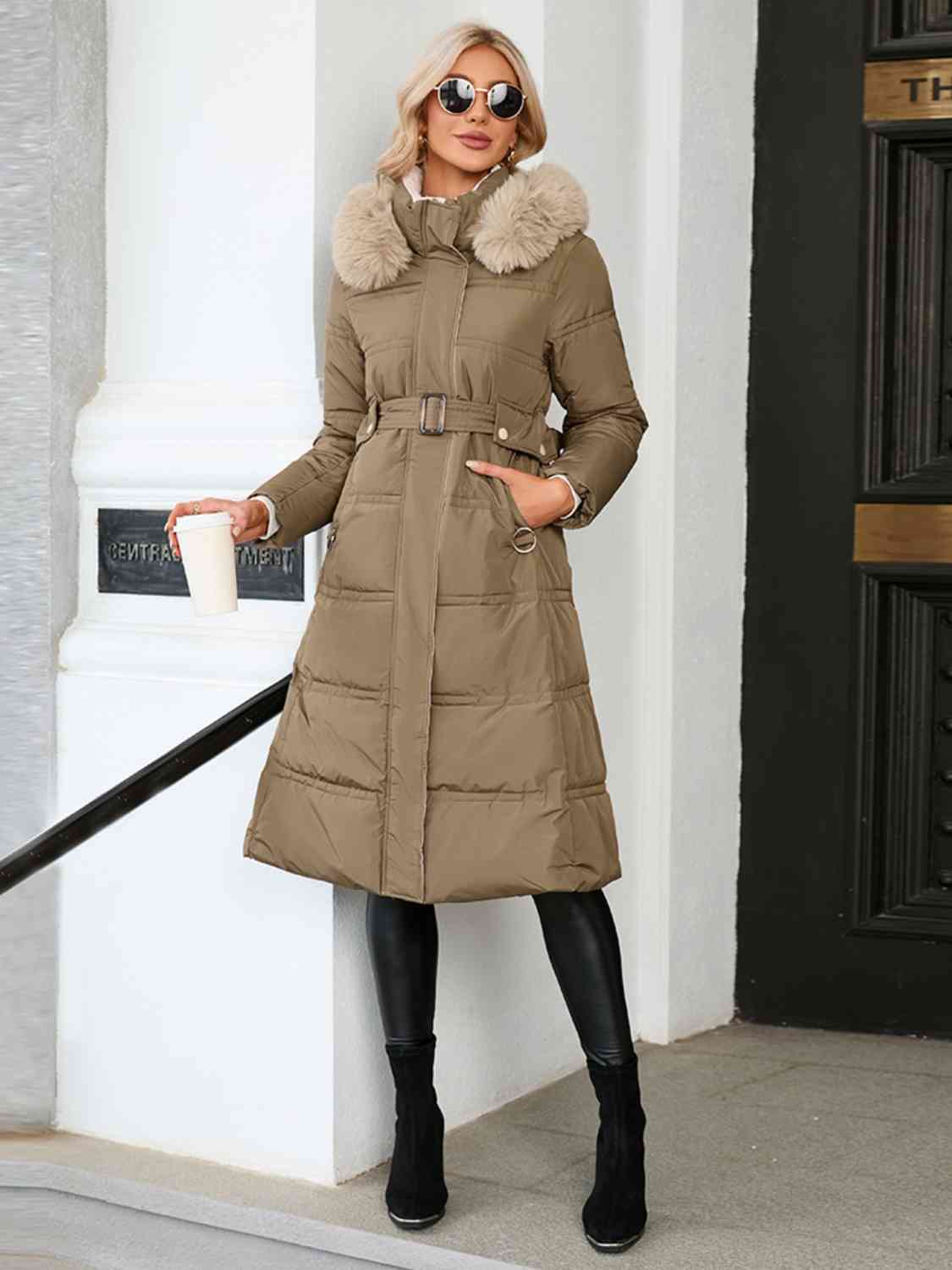 Longline Hooded Winter Coat with Pockets Shapelust