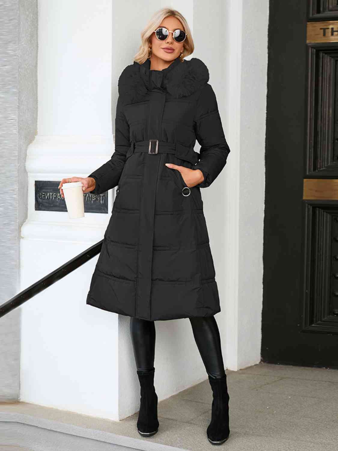 Longline Hooded Winter Coat with Pockets Shapelust