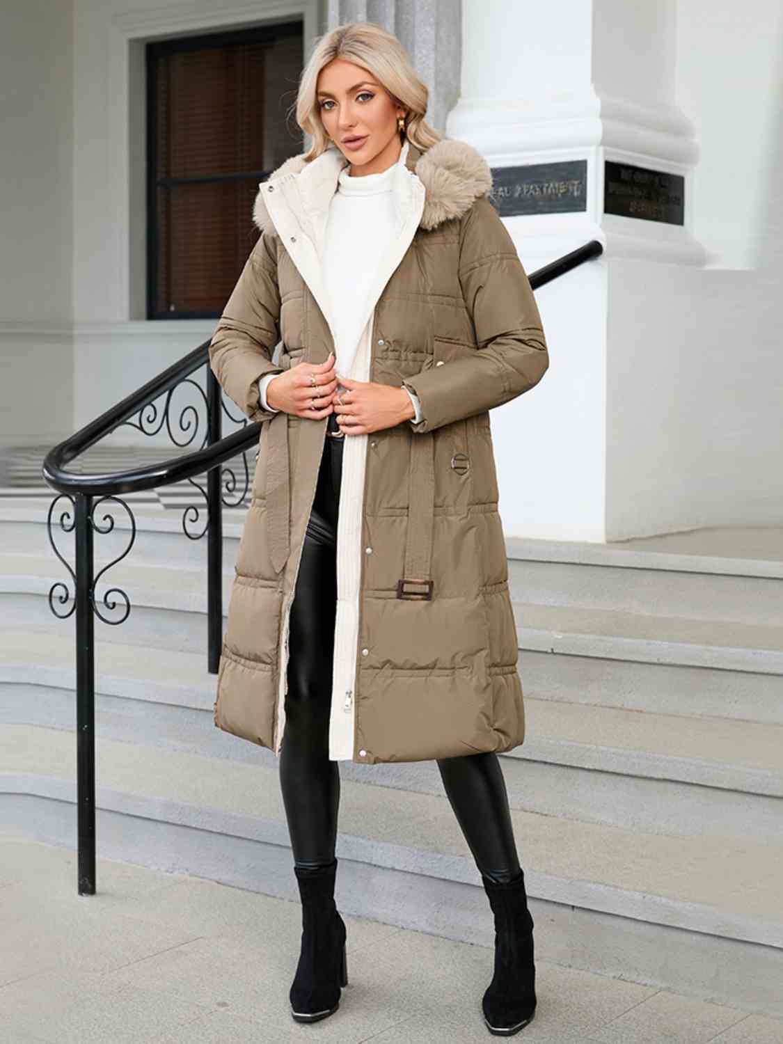 Longline Hooded Winter Coat with Pockets Shapelust