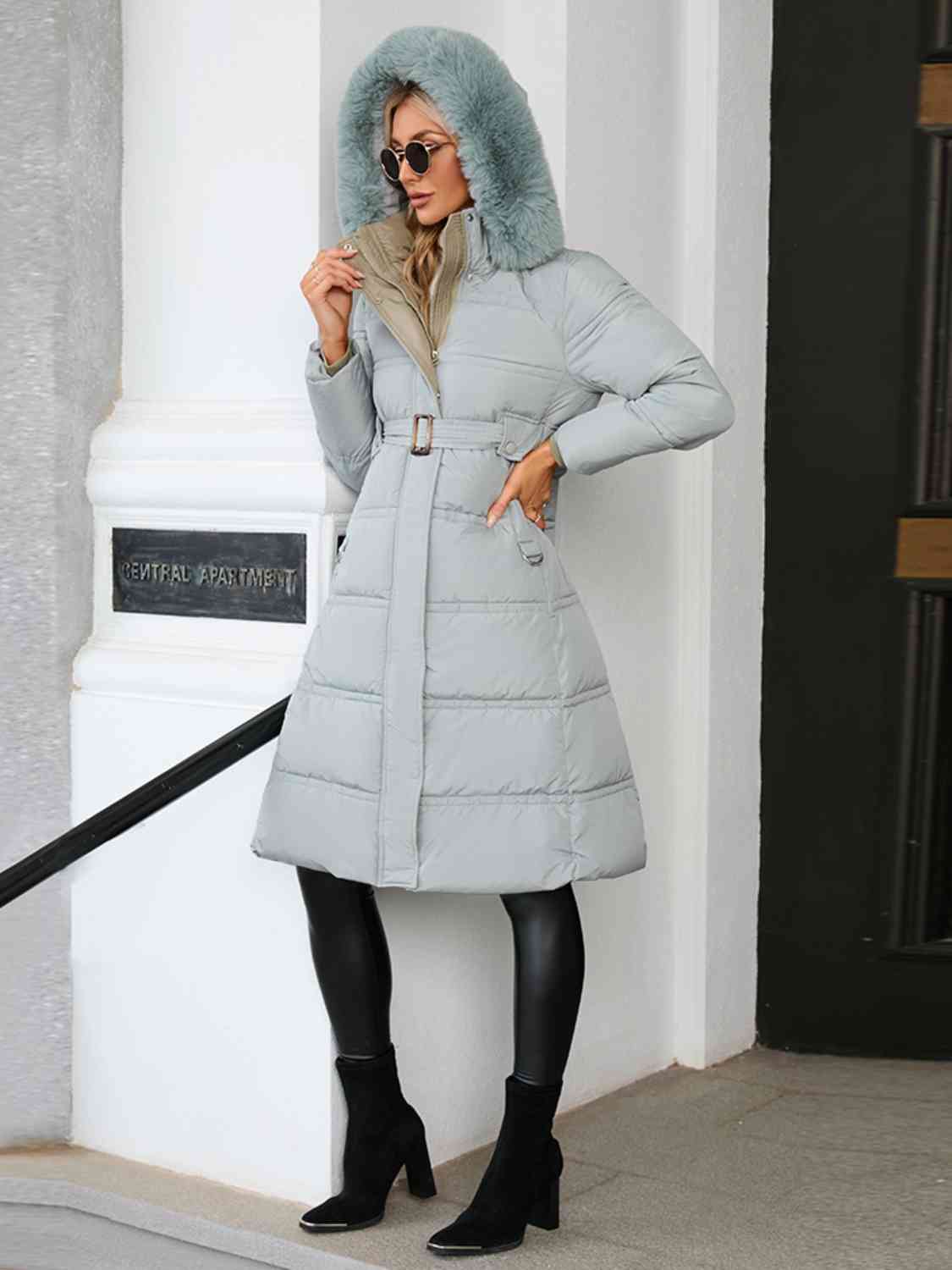 Longline Hooded Winter Coat with Pockets Shapelust