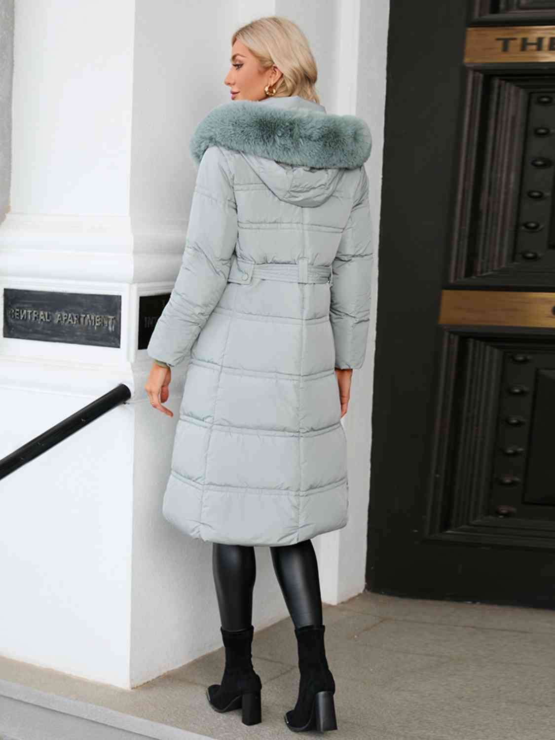 Longline Hooded Winter Coat with Pockets Shapelust