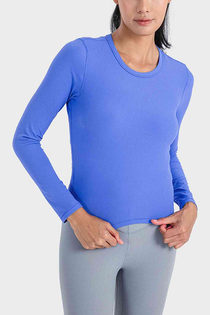 Round Neck Long Sleeve Sports Top Shapelust