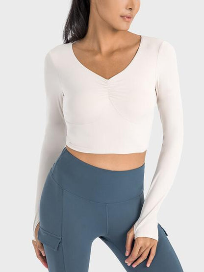 Ruched Cropped Long Sleeve Sports Top Shapelust