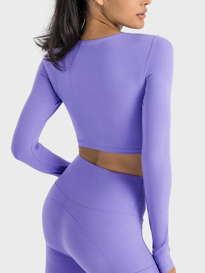 Ruched Cropped Long Sleeve Sports Top Shapelust