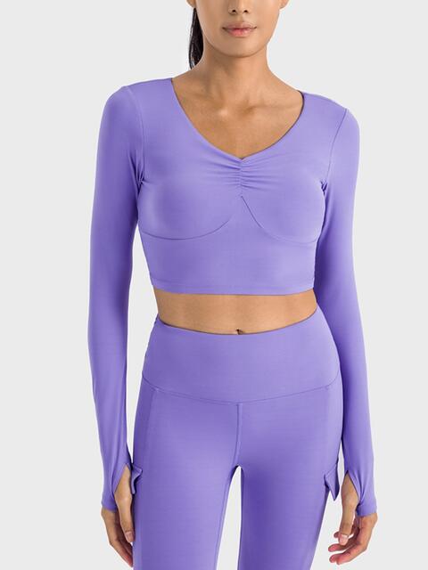 Ruched Cropped Long Sleeve Sports Top Shapelust