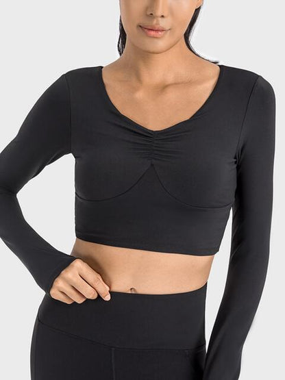 Ruched Cropped Long Sleeve Sports Top Shapelust