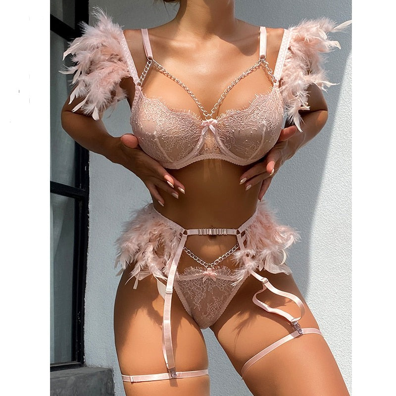 S Lingerie Sexy Lace Exotic 3-Piece Set Luxury Intimate Shapelust
