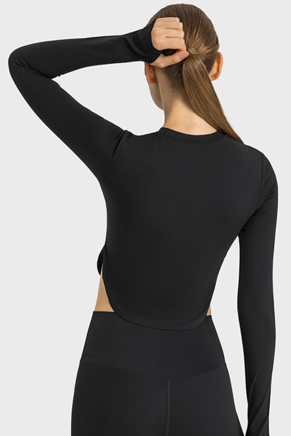 Side Slit Long Sleeve Round Neck Crop Top Shapelust