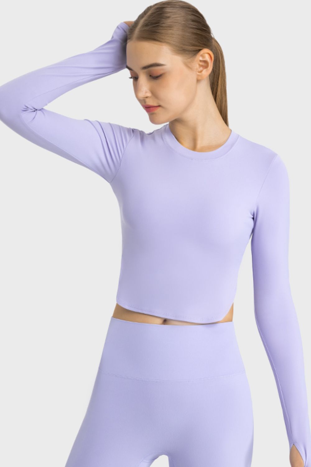 Side Slit Long Sleeve Round Neck Crop Top Shapelust