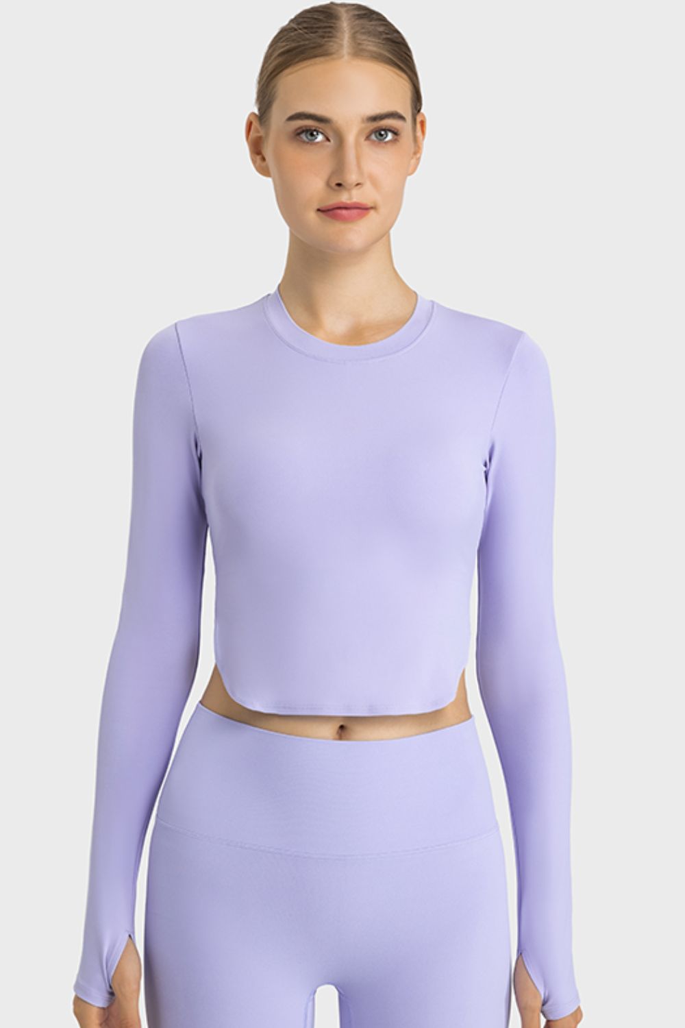 Side Slit Long Sleeve Round Neck Crop Top Shapelust