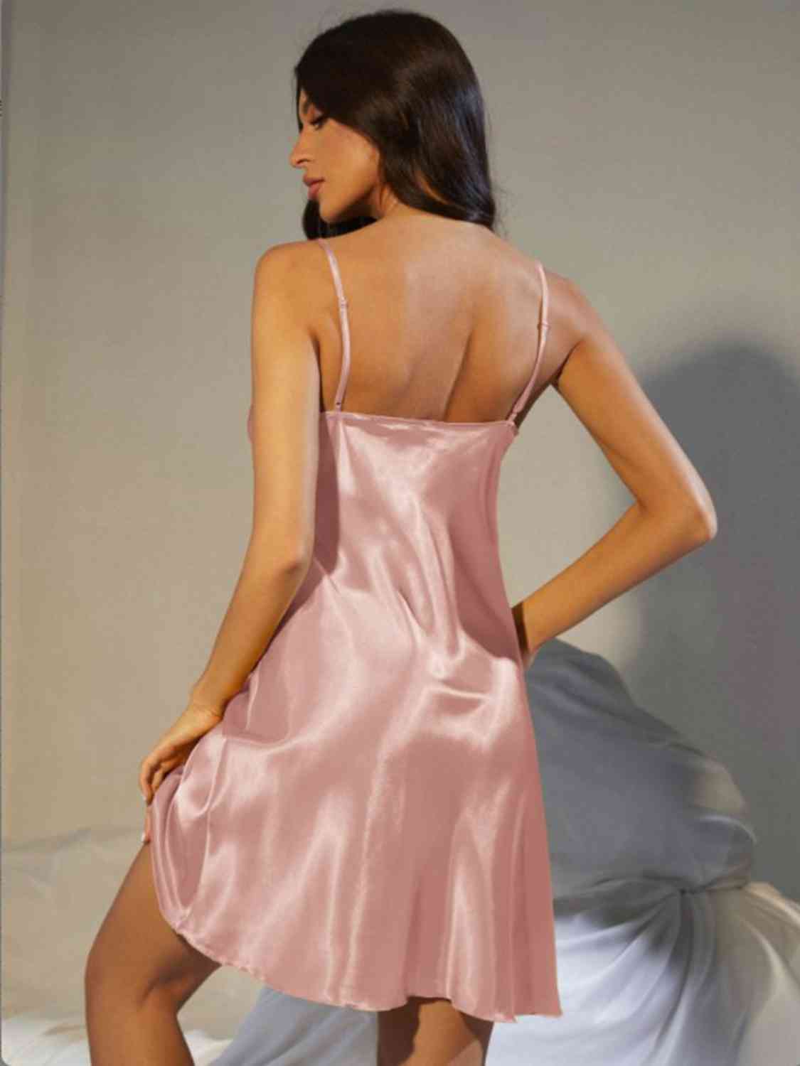 Spaghetti Strap Cowl Neck Satin Night Dress Shapelust