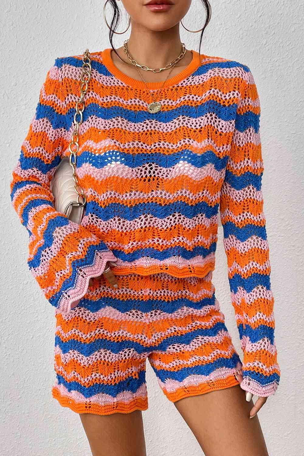 Striped Sweater and Knit Shorts Set Shapelust