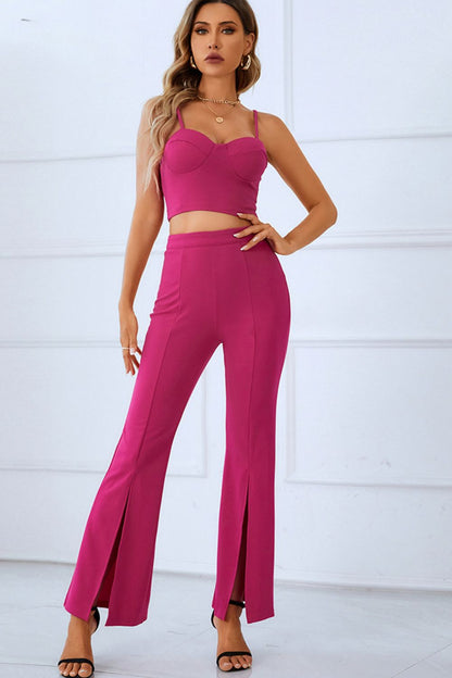 Sweetheart Neck Sports Cami and Slit Ankle Flare Pants Set Shapelust