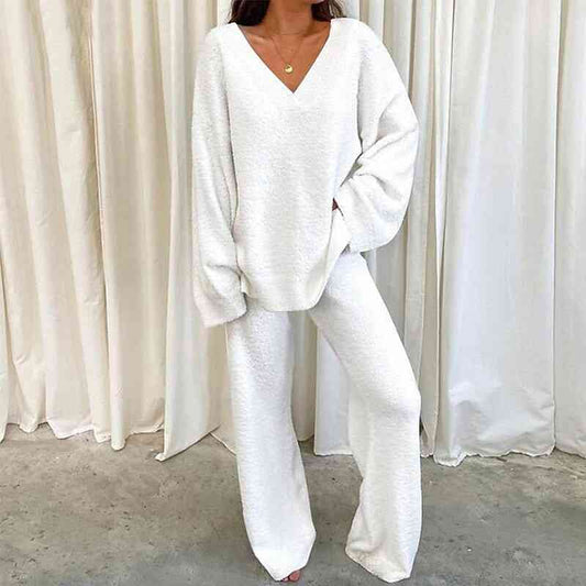 V-Neck Long Sleeve Top and Long Pants Set Shapelust