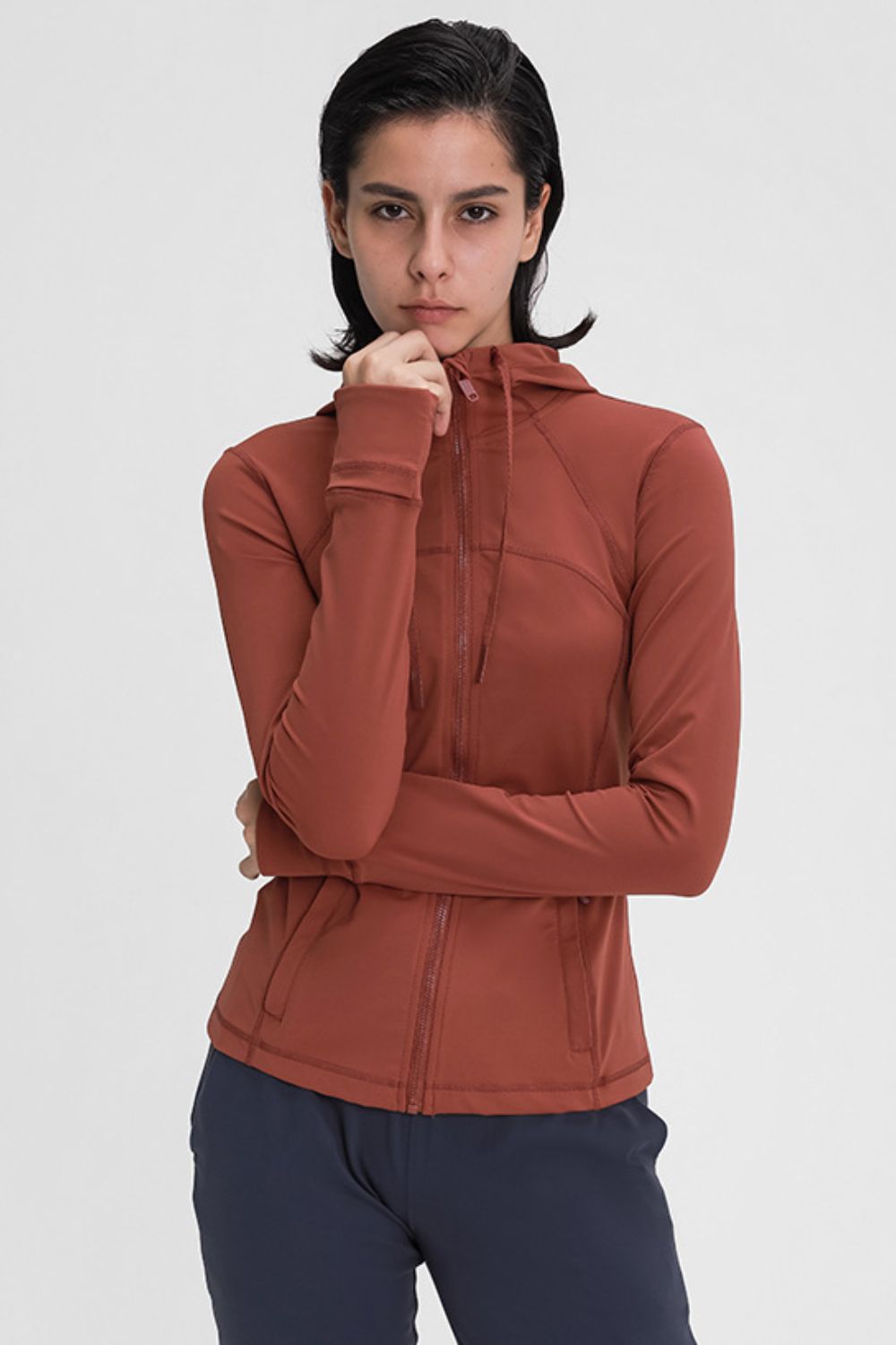 Zip Up Drawstring Detail Hooded Sports Jacket Shapelust